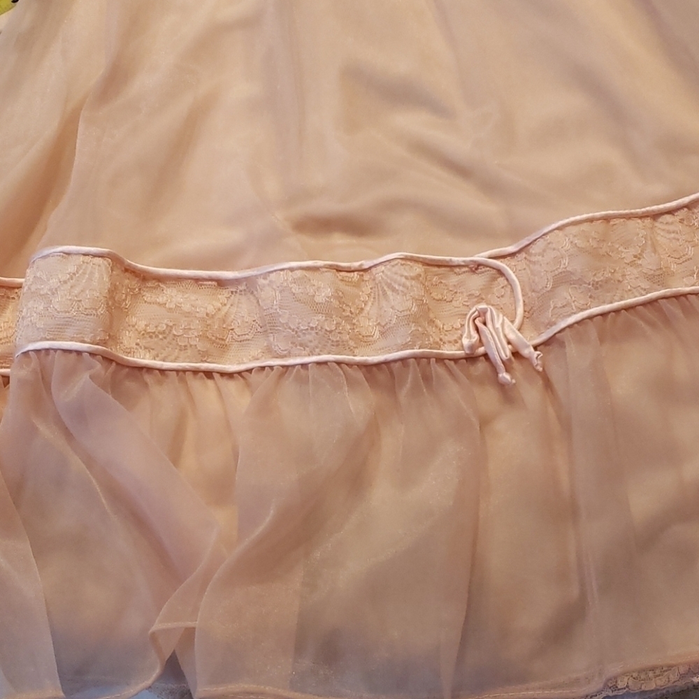 Gotham Gold Stripe Nightgown Vintage size 32 bust XS Beige Semi Sheer Glamorous - Picture 8 of 16